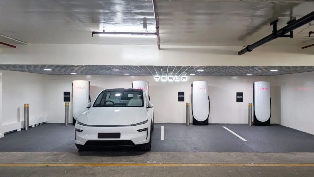 Tesla Parked At Basement